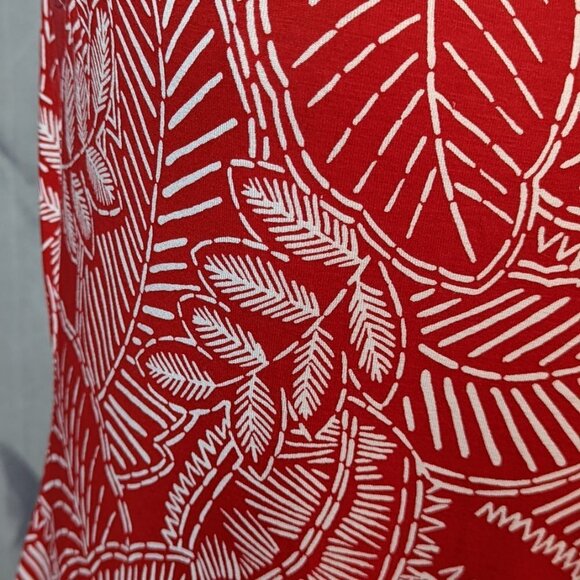 CHICO'S Round Neck Sleeveless Leaf Print Maxi Dress Red and White Chico's Size 1 - Picture 4 of 14